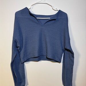 SHEIN Blue Waffle Knit Crop Top